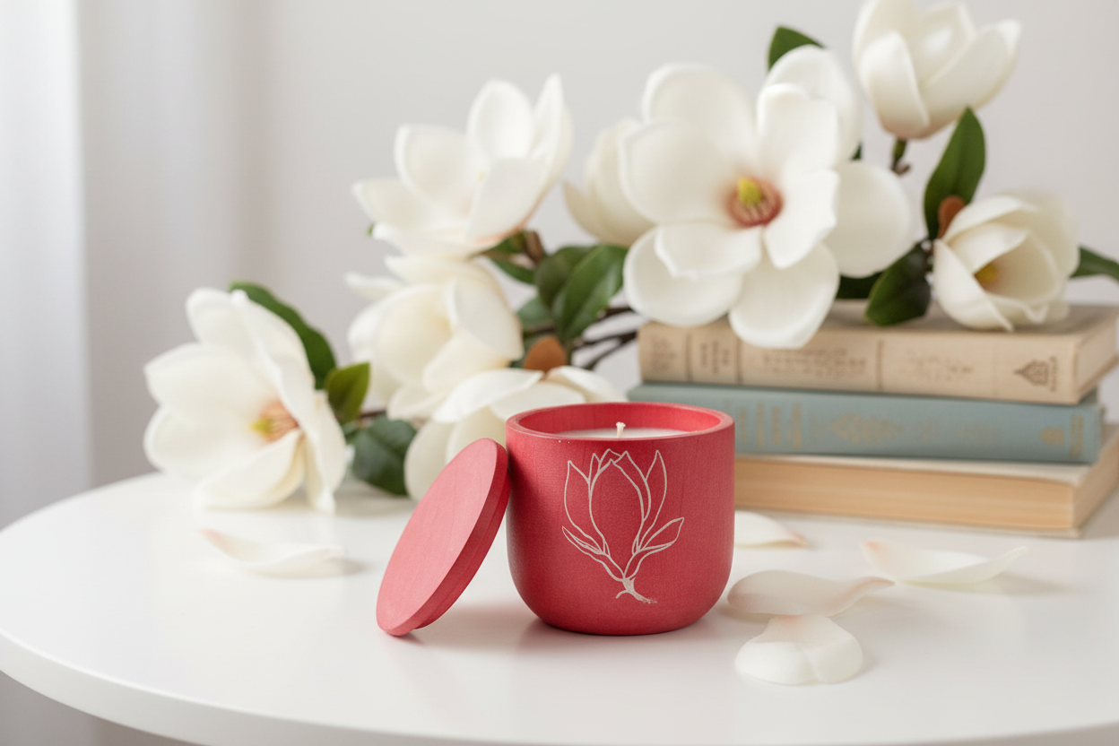 Magnolia Flowers and Books on White Table