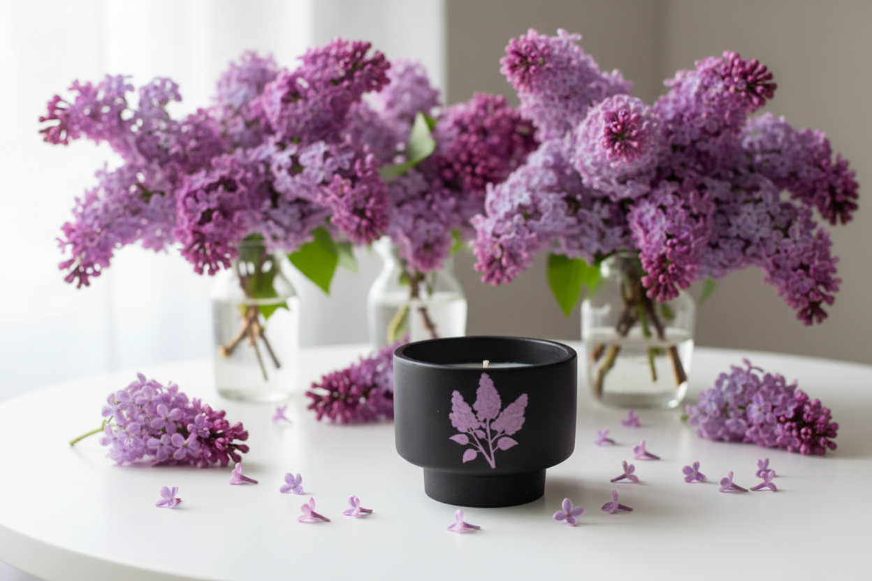 Purple Lilac Flowers on White Table