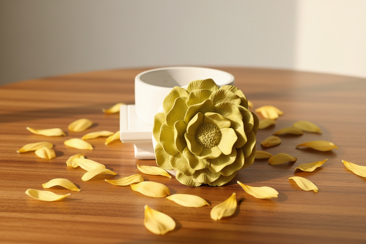 Yellow Petals on Brown Table