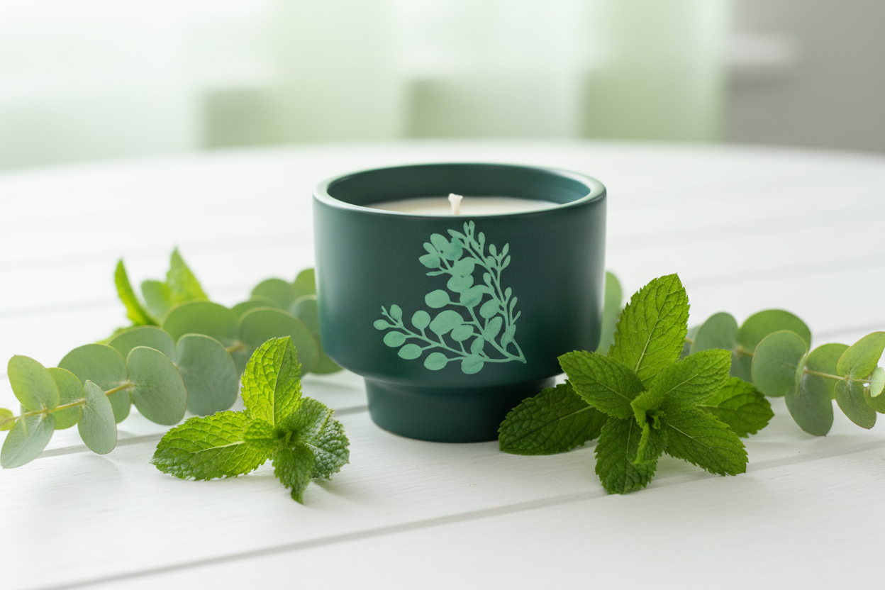 Eucalyptus and Mint on White Table