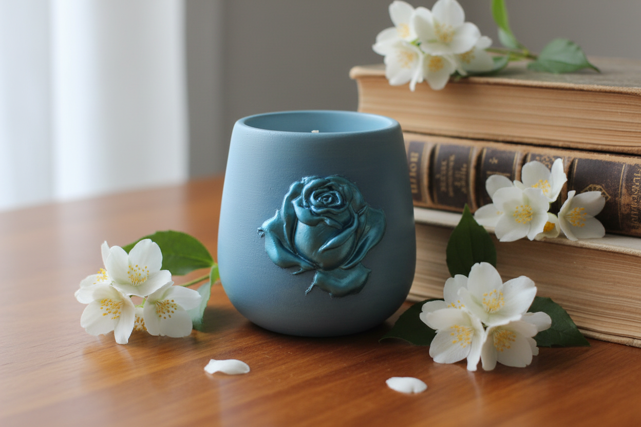 Jasmine and Books on Brown Table