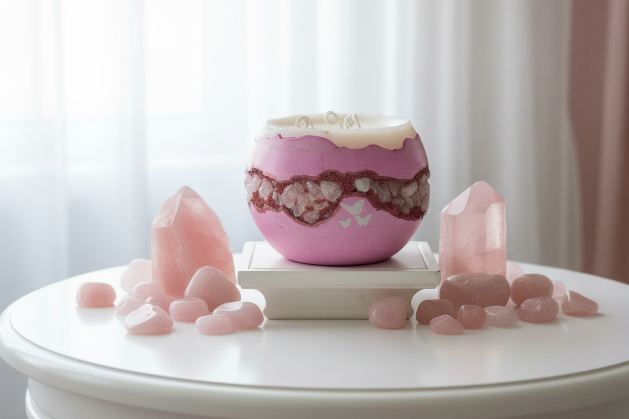 Pink Quartz on White Table