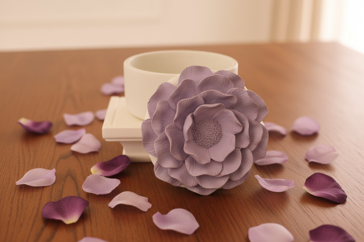 Purple Petals on Brown Table